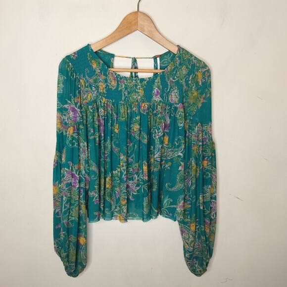Free People Tops - Free People Floral Up For Anything Blouse Balloon Sleeve